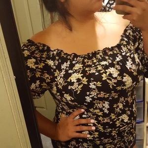 Black floral top.